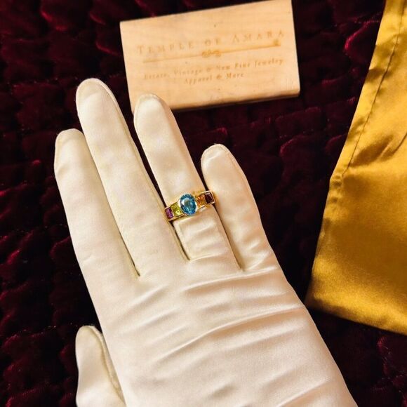 VINTAGE- 10K Gold -Multi Gemstone Ring -Sz 5 Rainbow Ring -Topaz Garnet Amethyst - Picture 7 of 16